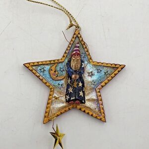 Pam Schifferl  SANDMAN SANTA IN STAR Christmas Ornament Folk Art Wizard Blue